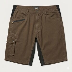 CAT Caterpillar Men Work Shorts 40 Brown Cargo Utility Stretch Canvas Heavy Duty